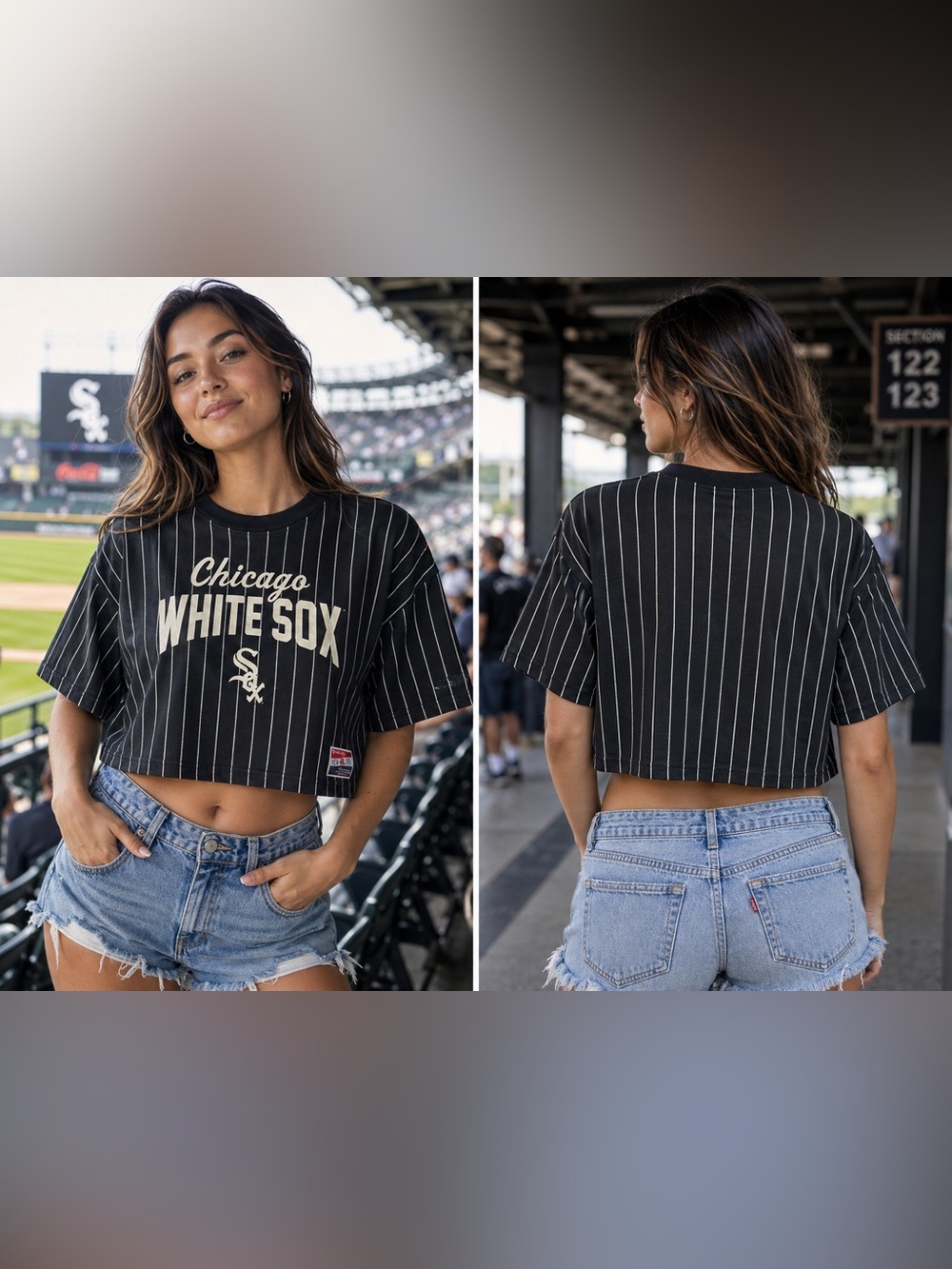 🆕 New Era Chicago White Sox Women’s Large Pinstripe Crop Top NWT